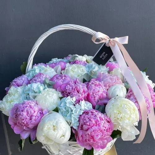Peonies in a basket